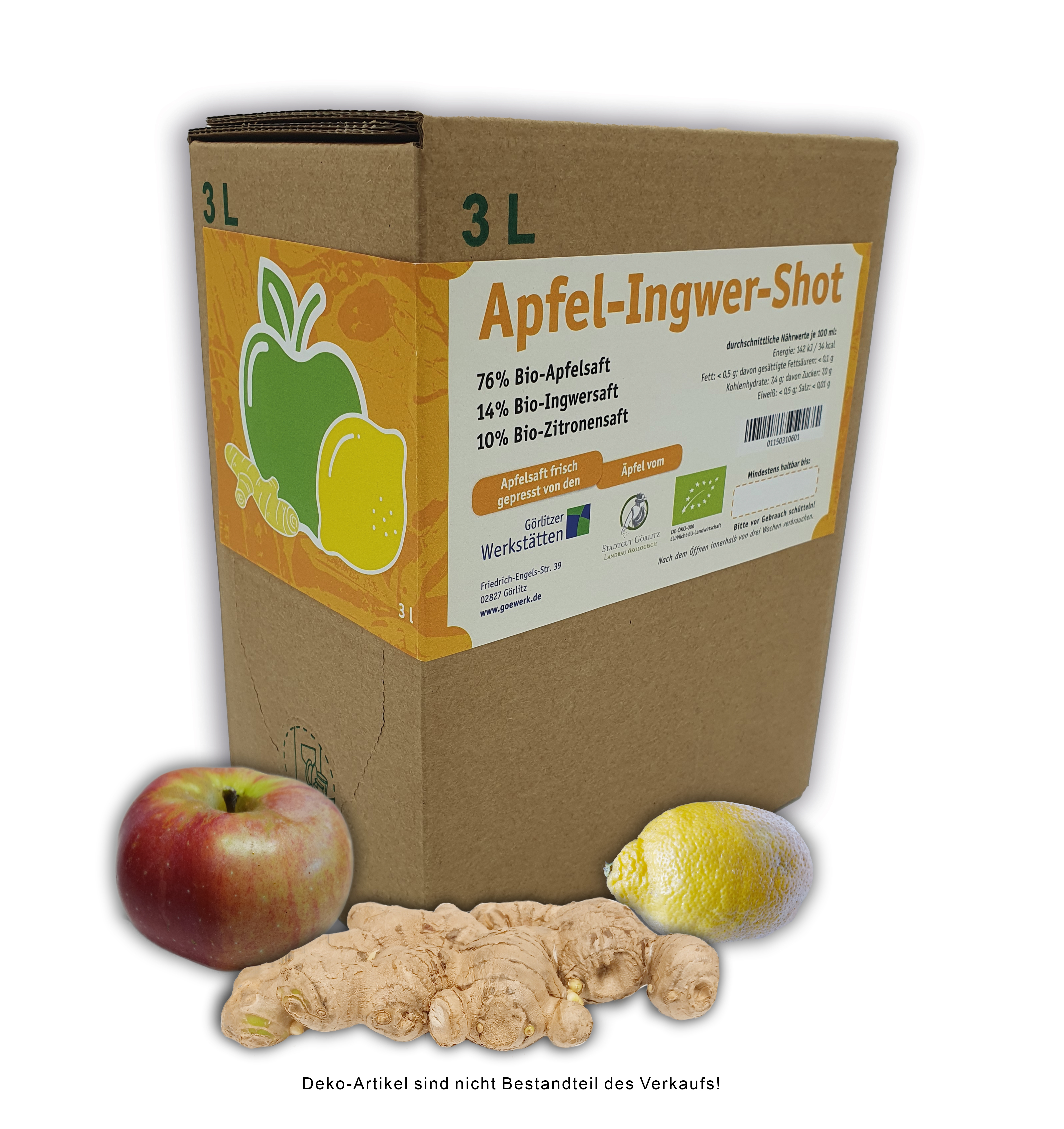 Bio-Apfel-Ingwer-Shot - 3,0 Liter Bag in Box